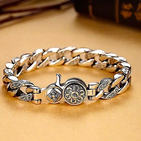 Stainless Steel Chain Link Bracelet, Mantra, Screwbar Curb Chain - Picture 3 of 13